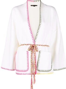 Belted MAJE cardigan with Pink & Green Trim  size 2